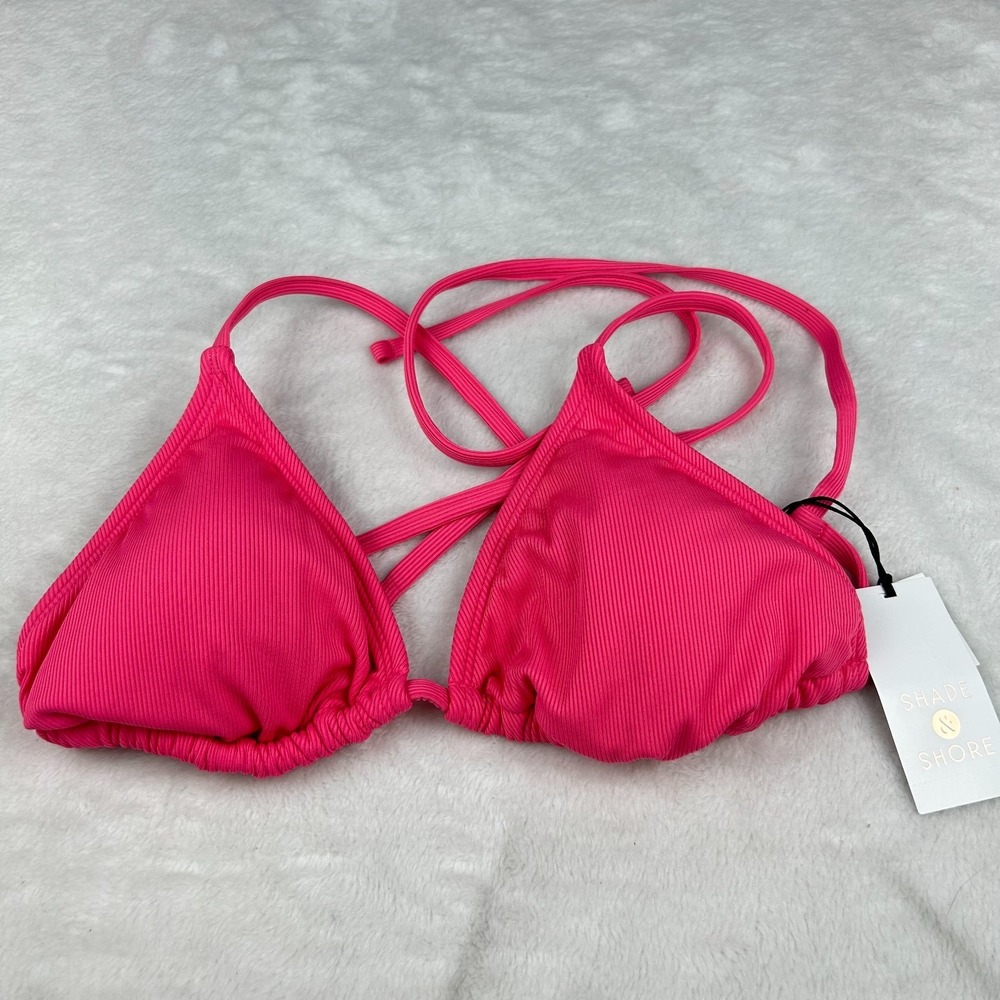 Shade & Shore Triangle Ribbed Bikini Top Women S Pink Crisscross Back Athleisure